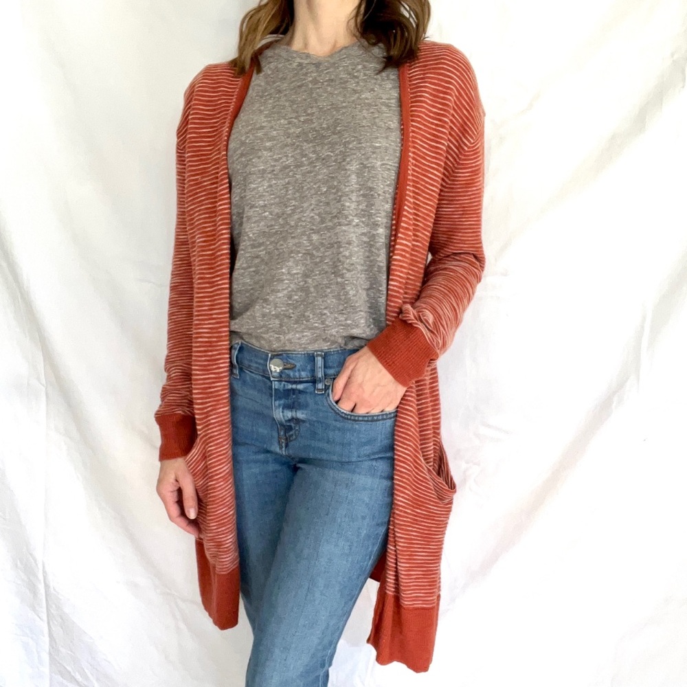 Summer Ryder longline Cardigan in rust orange stripe size XXS